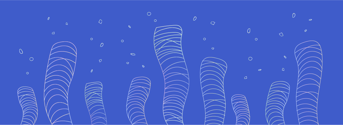 青の背景に線画のサンゴ